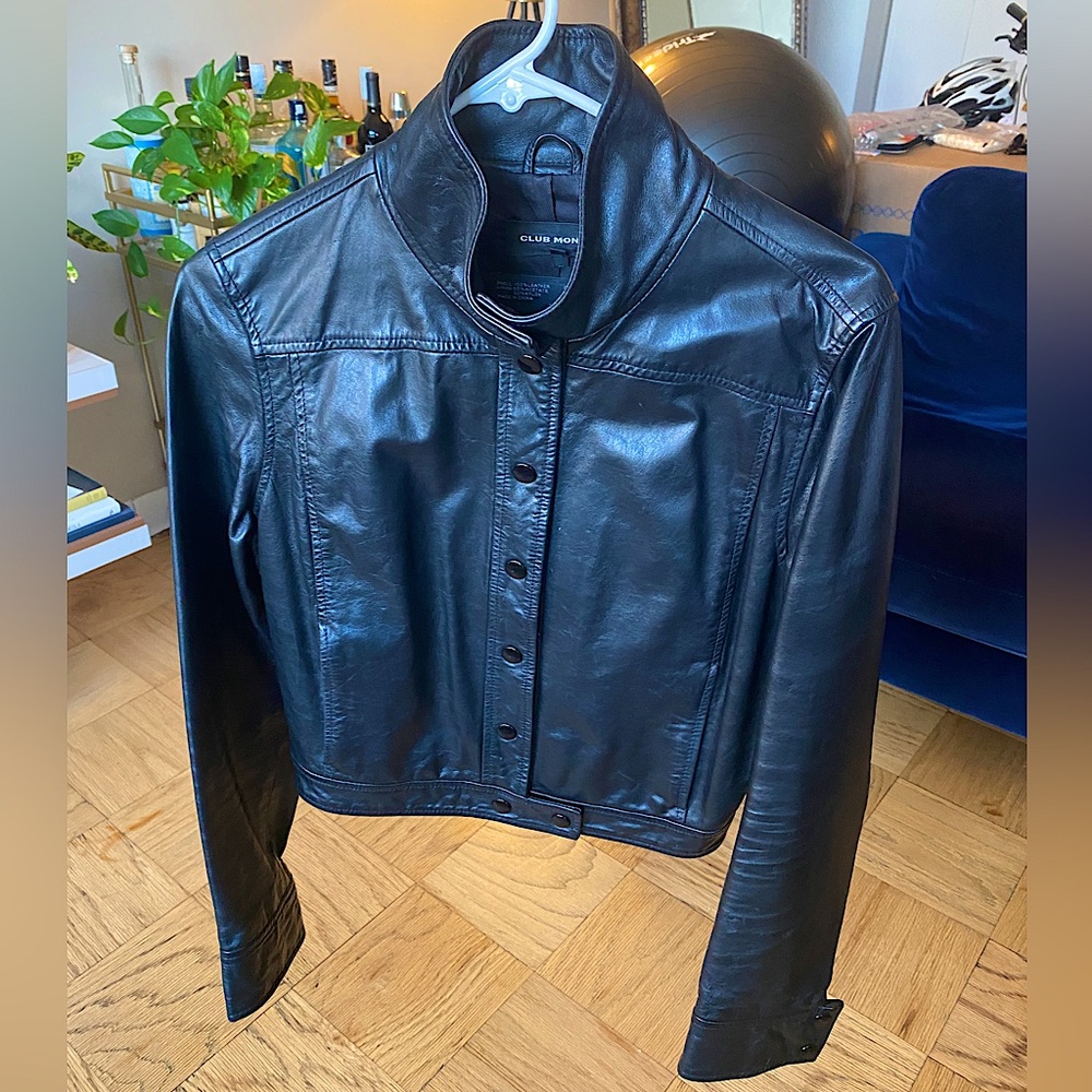 Club Monaco Black Leather Jacket, Medium